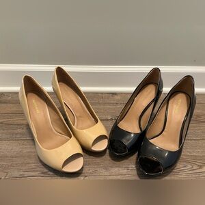 BUNDLE: Saks Fifth Avenue Patent Peep-Toe Platform Heels — Black + Nude | Size 9